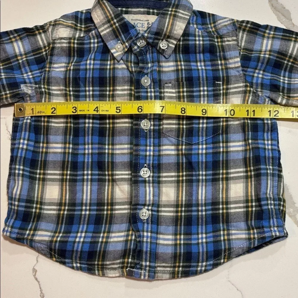The Children’s Place Boys Blue Flannel Plaid Button Down Dress Shirt 6-9 Months